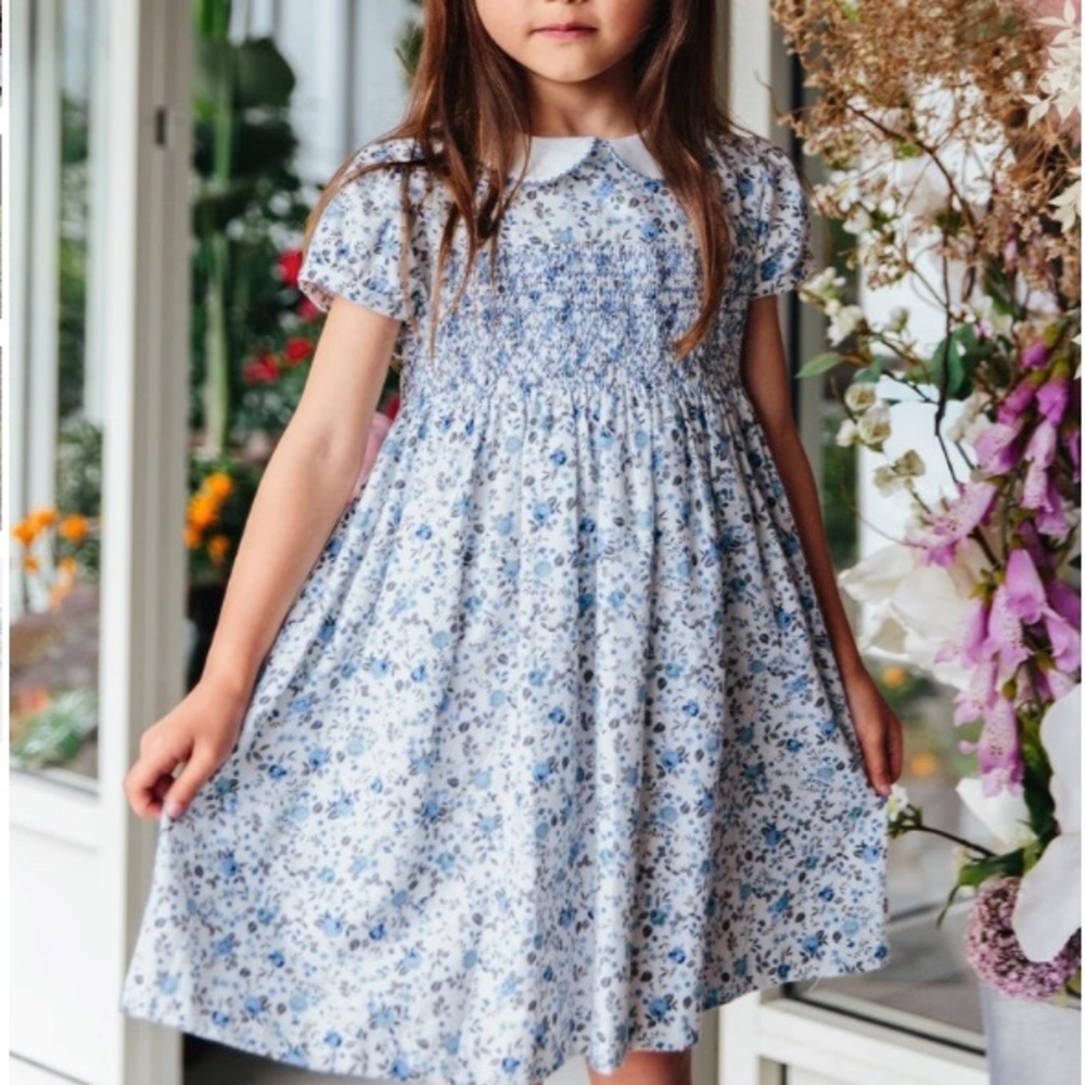 Confiture Blue Floral Smocked Dress Size 8/9